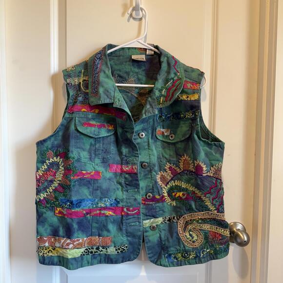 Chico's Jackets & Blazers - * Vintage Chico's Embroidered Multicolor Cotton Vest Size 3 (XL) Boho